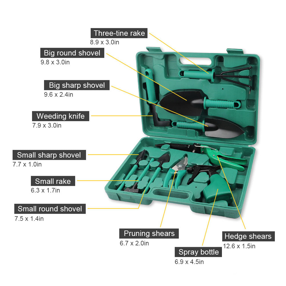 Aoresac 10 Pieces Garden Tools Kit, Including Digging Weeder, Rake, Shovel, Sprayer, for Outdoor