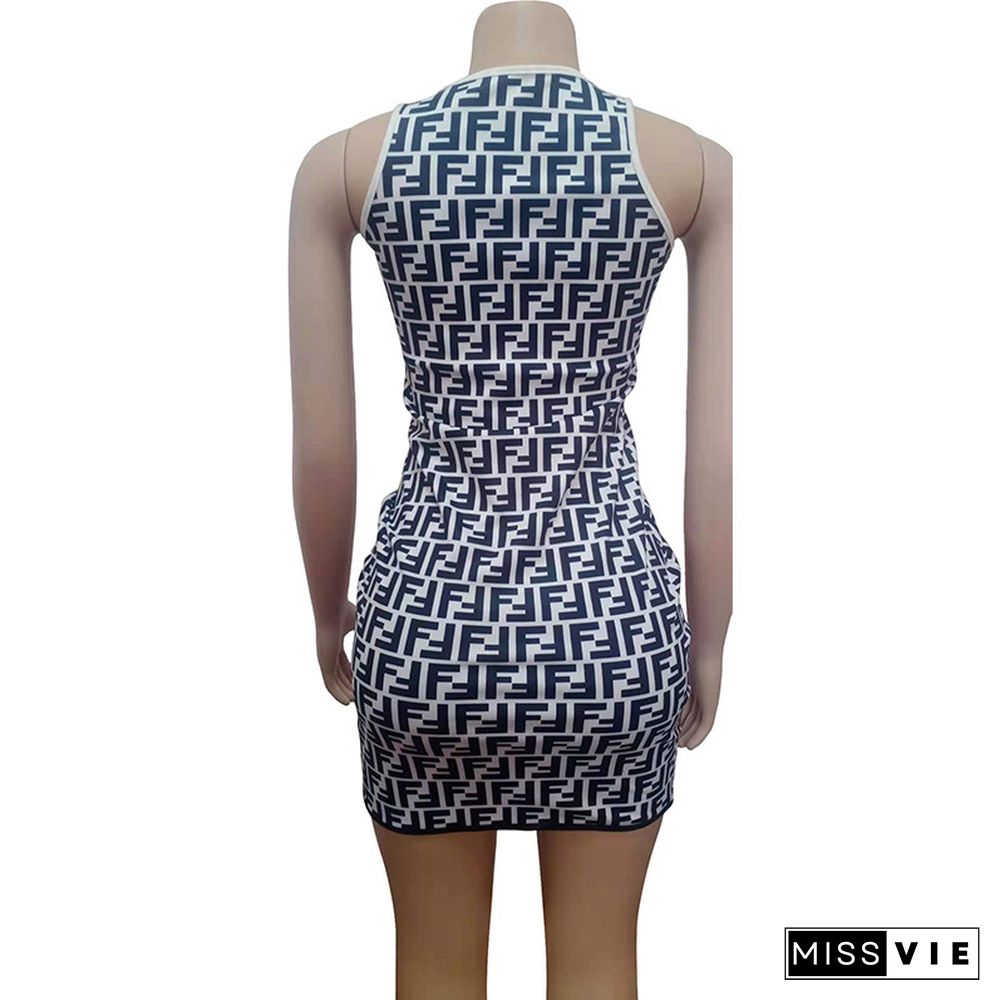 Sleeveless O-Neck Elastic Printed Bodycon Dress