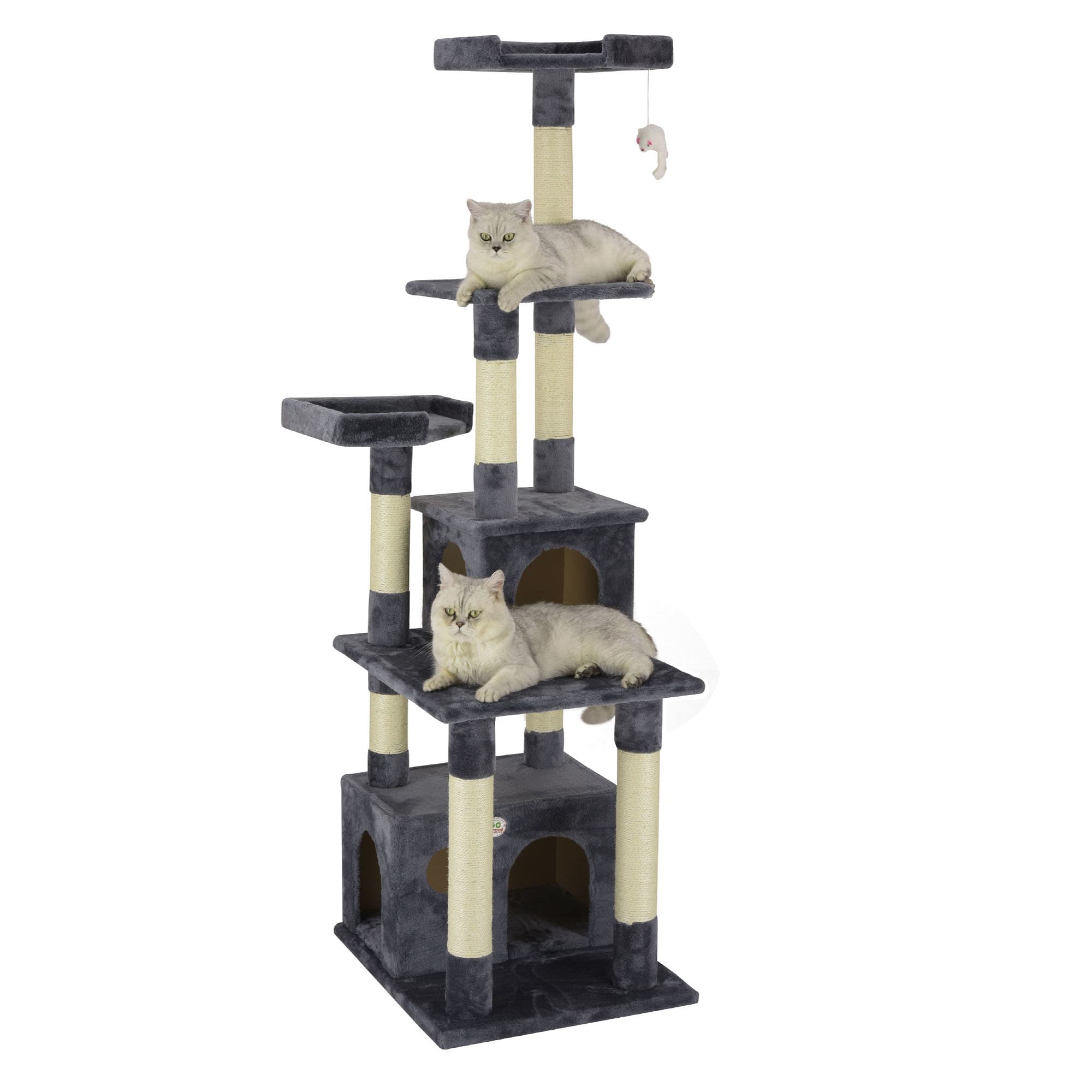 Go Pet Club Classic Gray Cat Tree Condo Furniture with Sisal Scratching Posts， 67.25