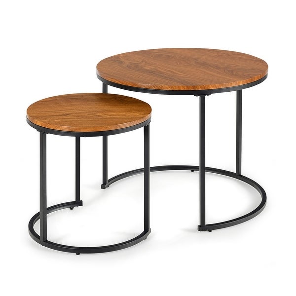 Set of 2 Nesting Coffee Table Stacking Round Side Tables