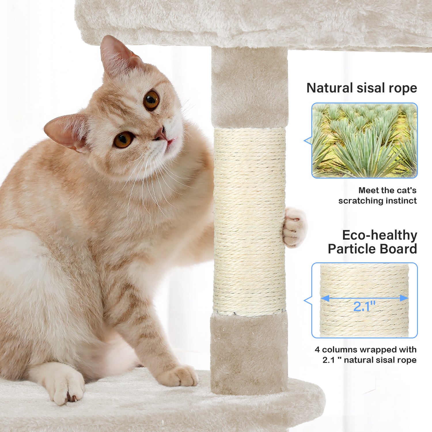 BestPet 33in Cat Tree Cat Tower with Scratching Posts for Indoor Cats,Multi-Level Cat Furniture Activity Center Stand House Cat Condo with Hammock Perch and Kitten Toys Pet Play House,Beige