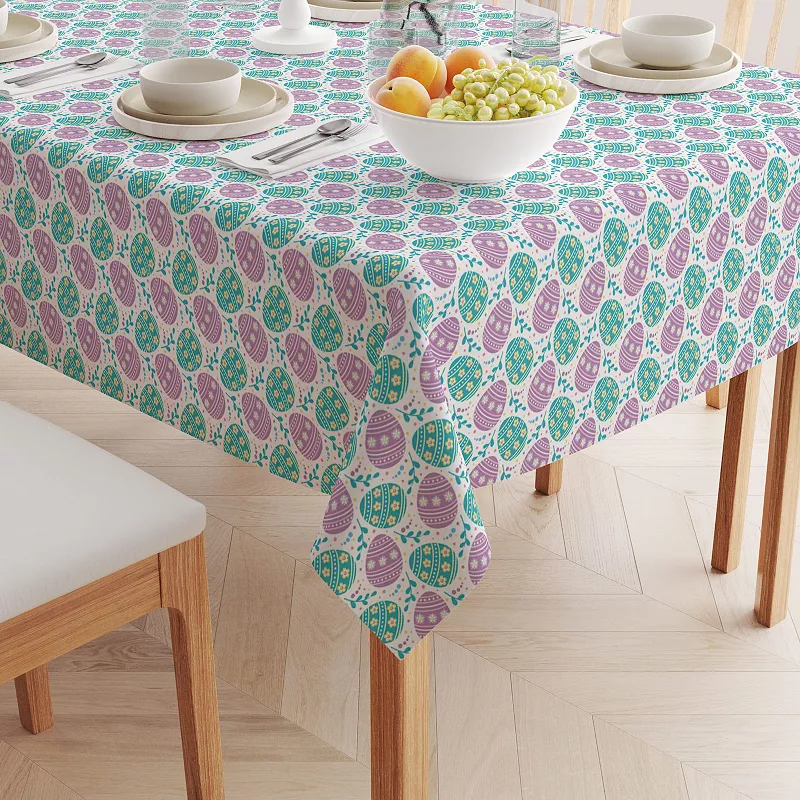 Square Tablecloth， 100% Cotton， 60x60， Daisy Doodle Easter Eggs