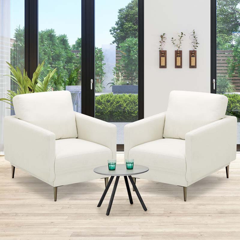 Modern Accent Chair Upholstered Armchair Single Sofa Couch with Removable Cushions & Solid Metal Legs