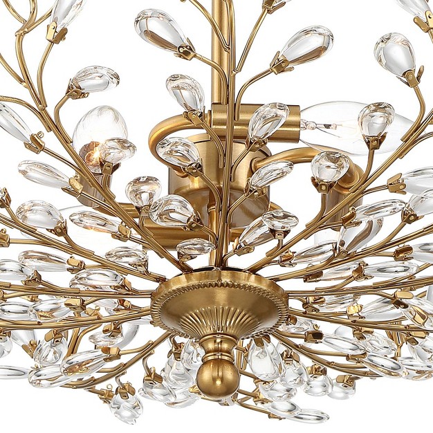 Wide Brass Vine Leaf 4 light Clear Crystal Glass For Bedroom House