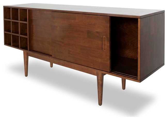 Pemberly Row Mid Century Solid Wood Corner TV Stand for TVs up to 65 quotin Walnut   Midcentury   Entertainment Centers And Tv Stands   by Homesquare  Houzz