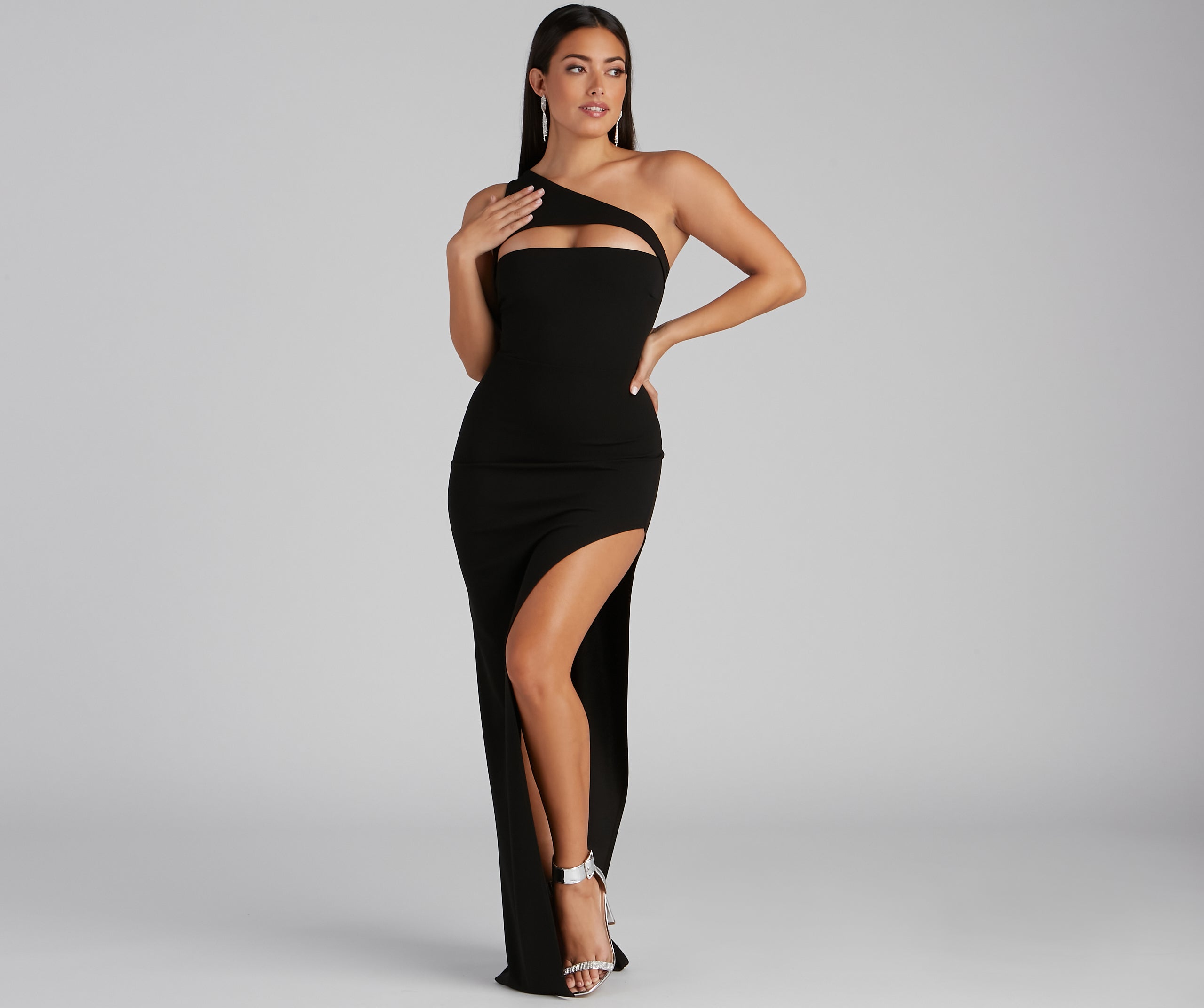 Mayven One-Shoulder Cutout Slit Formal Dress