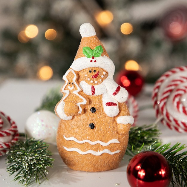 Frosted Gingerbread Snowman With Cookie Tree Christmas Figurine