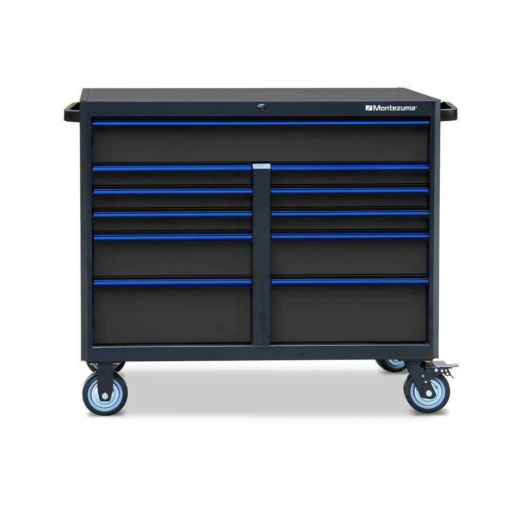 Montezuma 46 in. x 24 in. 11-Drawer Roller Cabinet Tool Chest with Power and USB Outlets in Black and Blue BKM462411TC