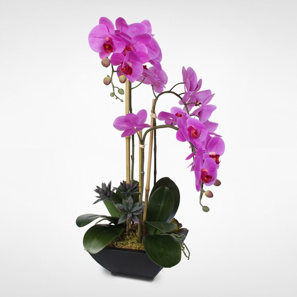 Real Touch Phalaenopsis Silk Orchid Arragnement in a Metal Pot