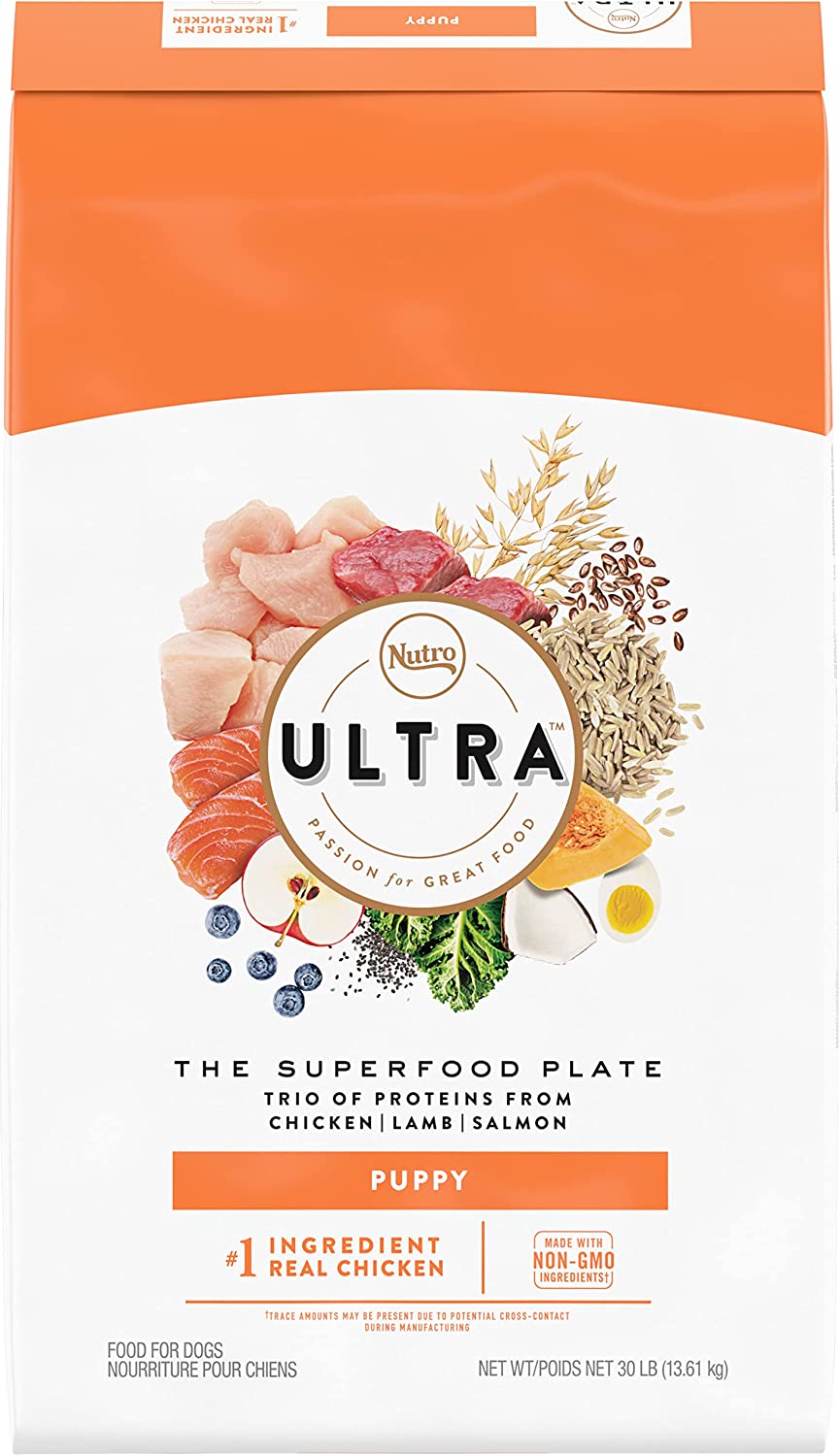 NUTRO ULTRA High Protein Natural Dry Dog Puppy Food with a Trio of Proteins from Chicken Lamb and Salmon 30 lb. Bag