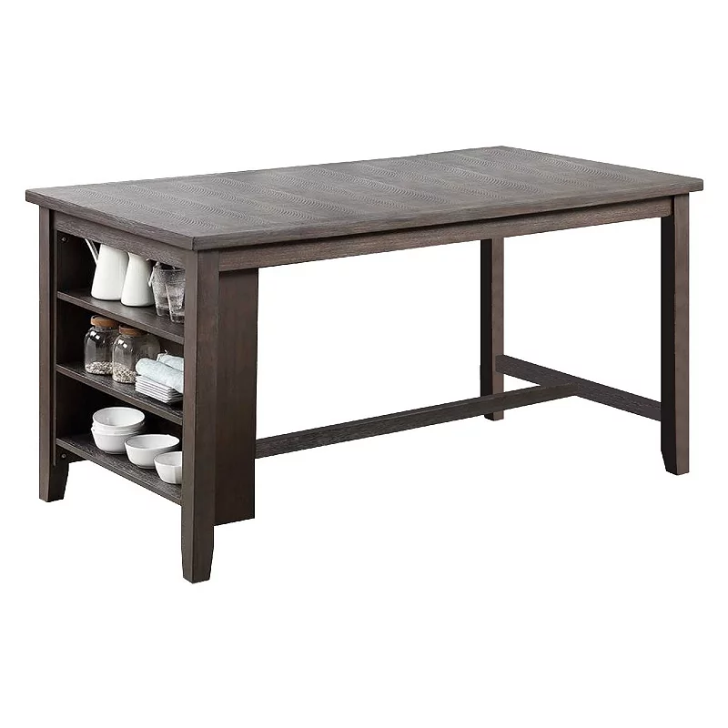 Counter Height Table with 3 Open Compartments， Large， Dark Brown