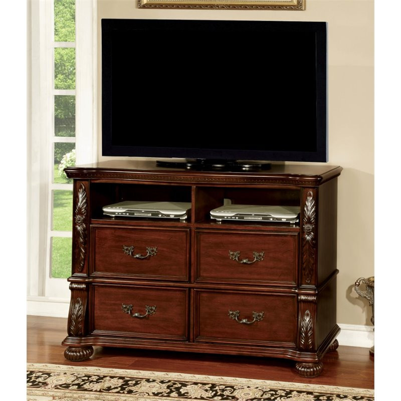 Furniture of America Eleo Traditional Wood 4 Drawer Media Chest in Brown Cherry   Victorian   Media Cabinets   by Homesquare  Houzz