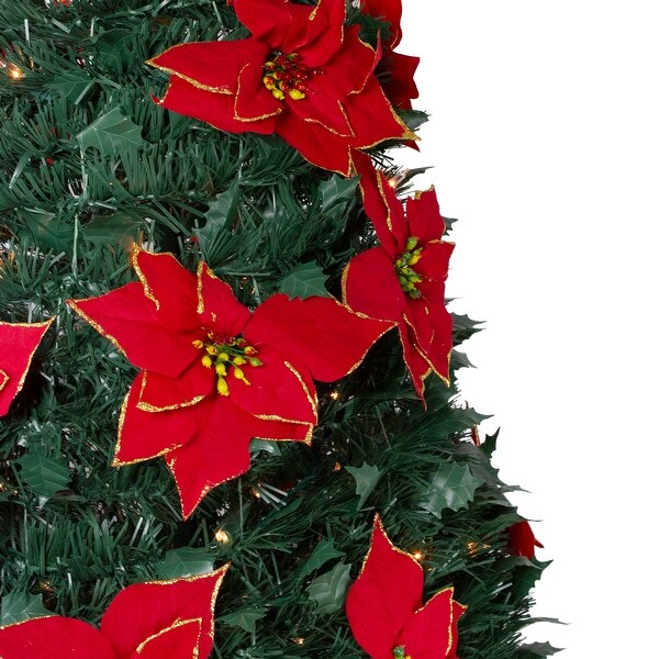 6' PreLit Slim PreDecorated Poinsettia PopUp Artificial Christmas Tree