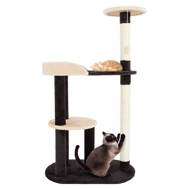 3-Tier Cat Tower with 2 Napping Perches， Peek Hole， 2 Sisal Rope Scratching Posts， and Hanging Toy – Cat Tree for Indoor Cats by PETMAKER (Black)