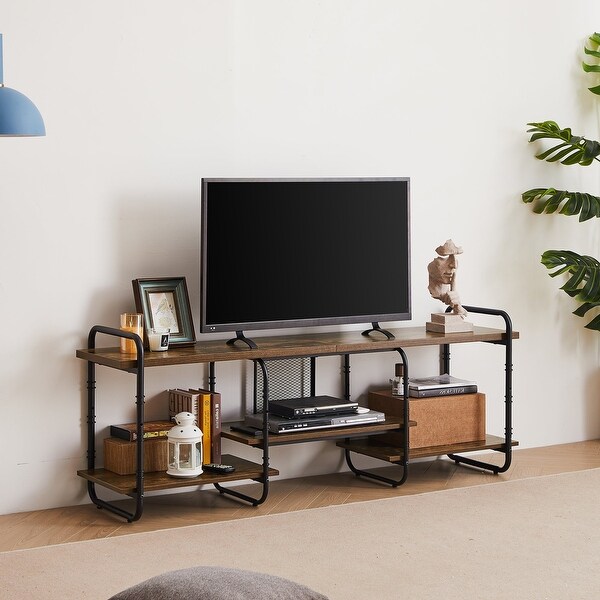 VECELO Industrial TV Stand for TV up to 71 inch，Entertainment Center TV Console Table