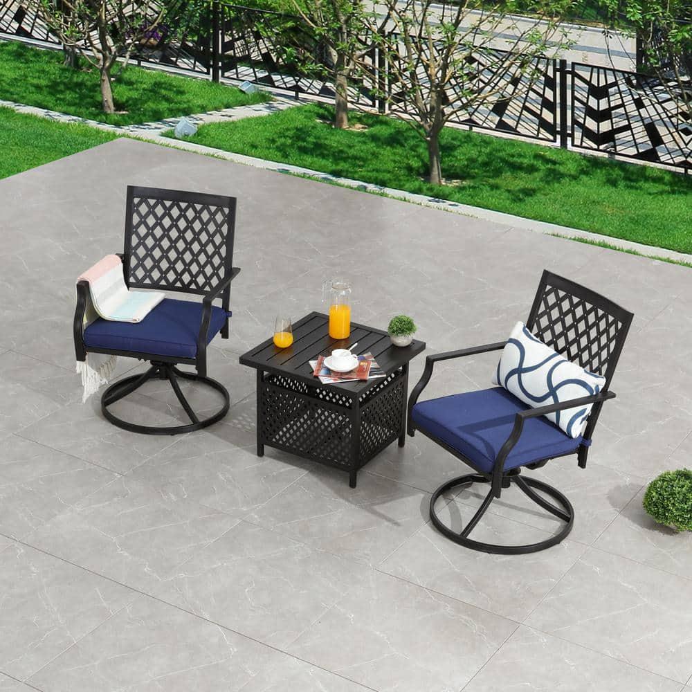 Patio Festival 3Piece Metal Patio Conversation Set with Blue Cushions