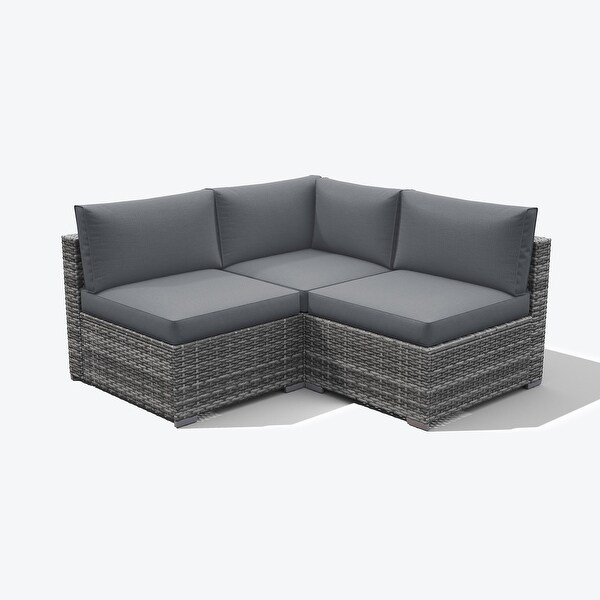 Outdoor 3 pcs Wicker Sectional Corner Sofa and Armless Sofa