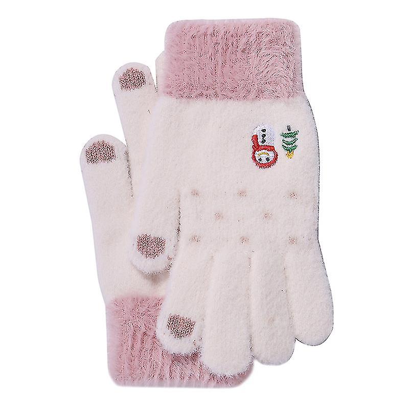 Women Thermal Gloves - Ladies Gloves Winter， Knitted Warm Gloves Stretch Fluffy Women Gloves Winter With Fleece Lined For Cycling Running Outdoor Spor