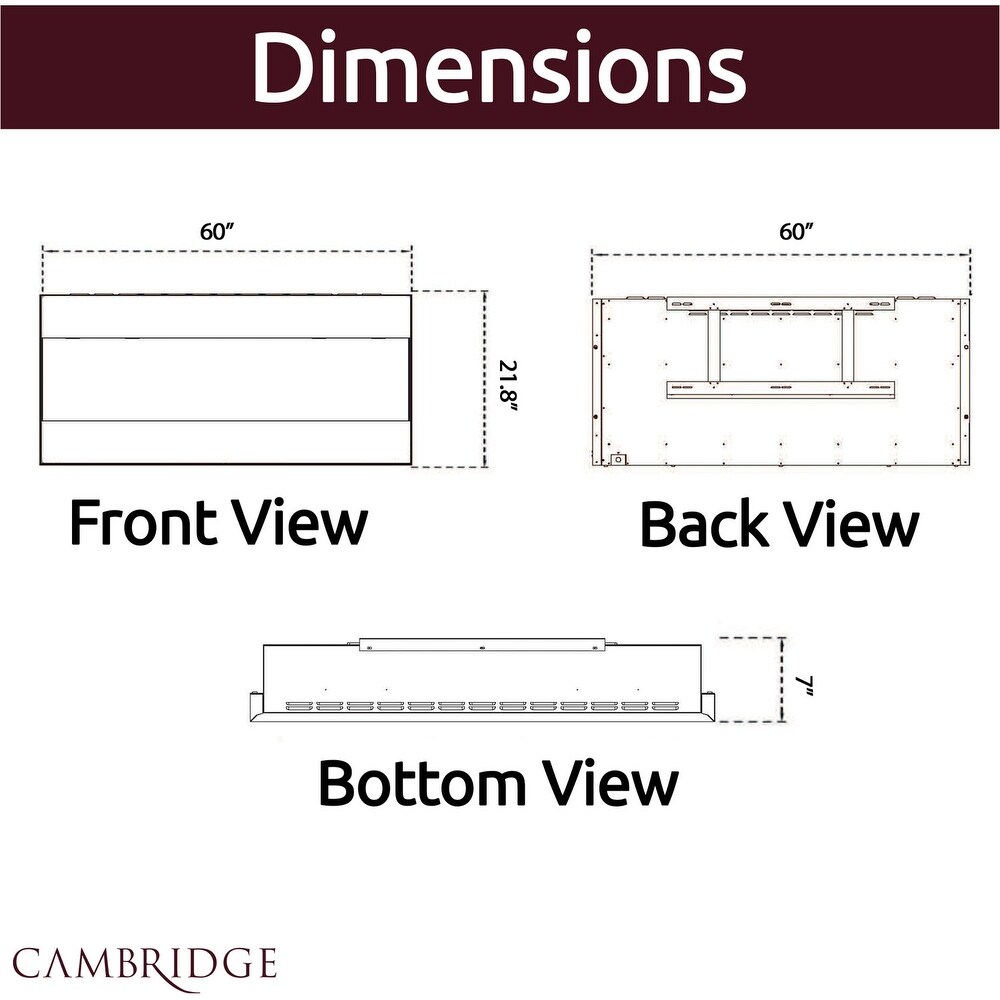 Cambridge Black Multicolor LED 60 In. Wall Mounted Electric Fireplace
