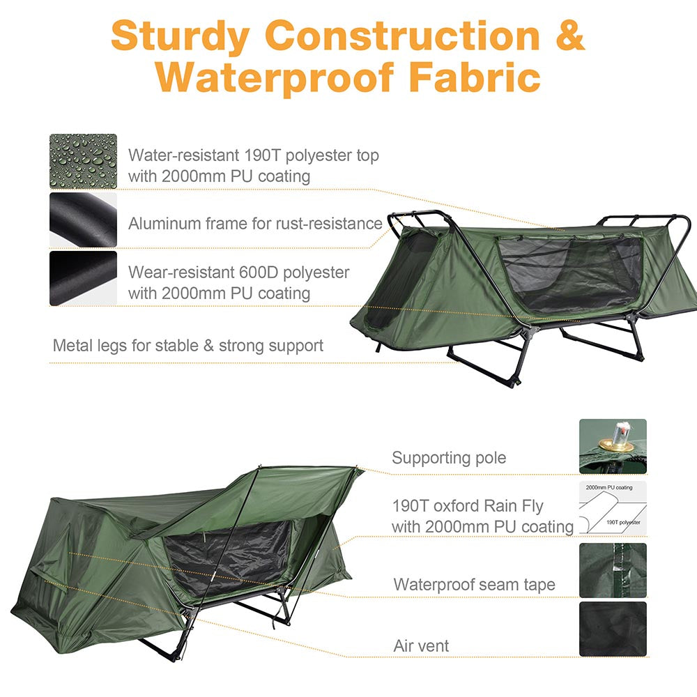 Yescom Tent Cot Camp Bed Tent Folding Off Ground Rain Fly Green