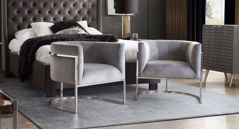 Pandora Accent Chair With Stainless Steel Frame  Gray Velvet   Contemporary   Armchairs And Accent Chairs   by AMOC  Houzz