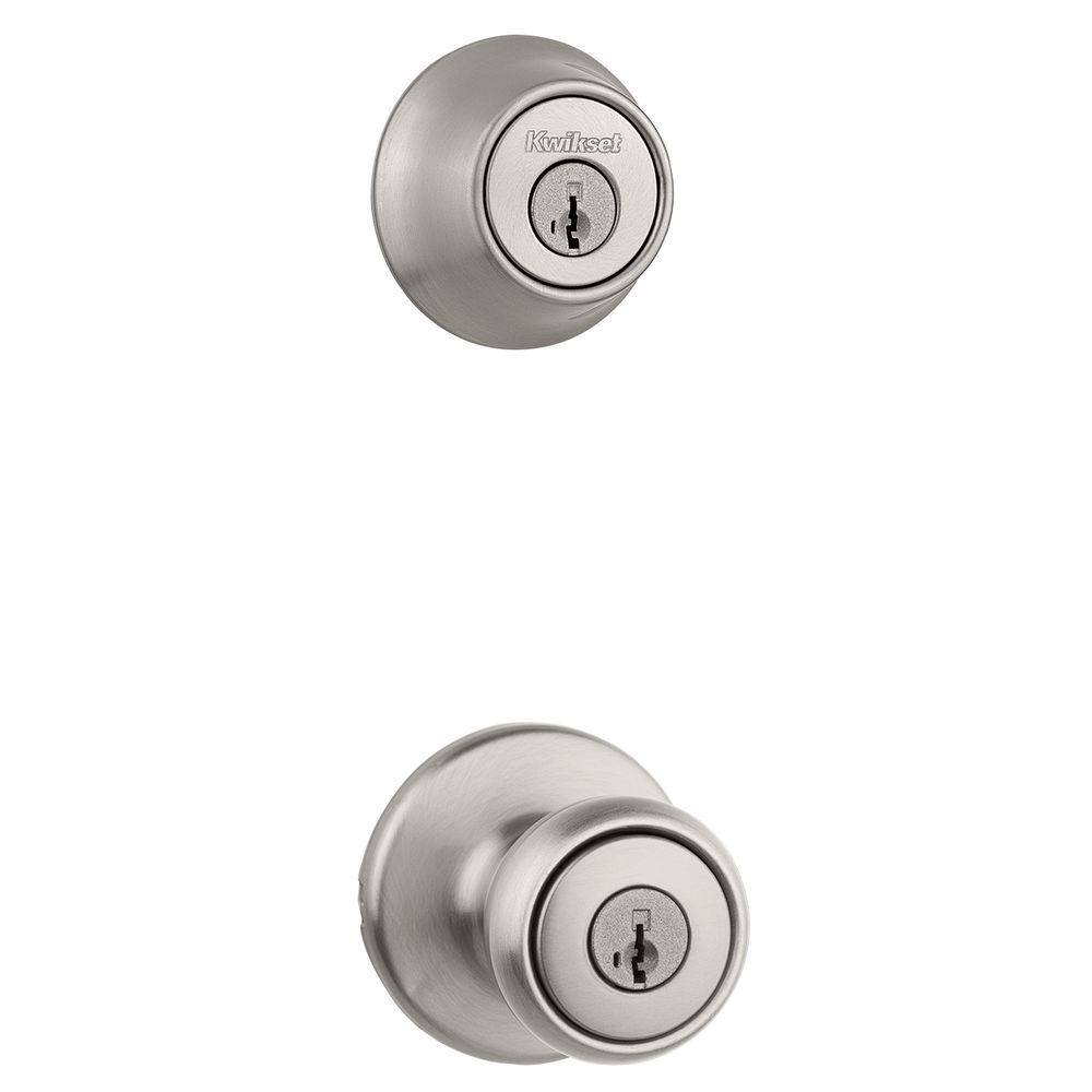 Kwikset Tylo Satin Nickel Door Knob Combo Pack Featuring SmartKey Security with Microban Antimicrobial Technology 96900-381