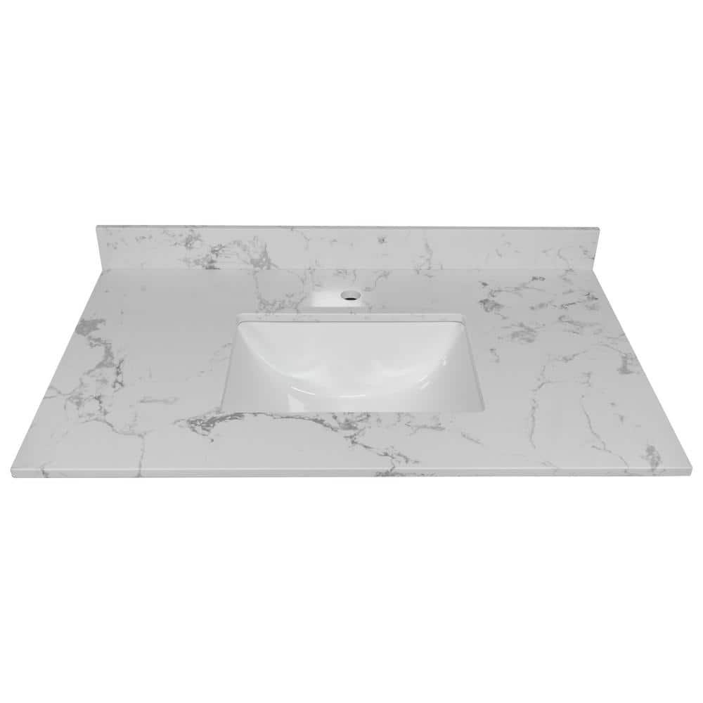 Boyel Living 31 in W x 22 in D Engineered Stone Composite Vanity Top in White with White Rectangular Single Sink  Single Hole