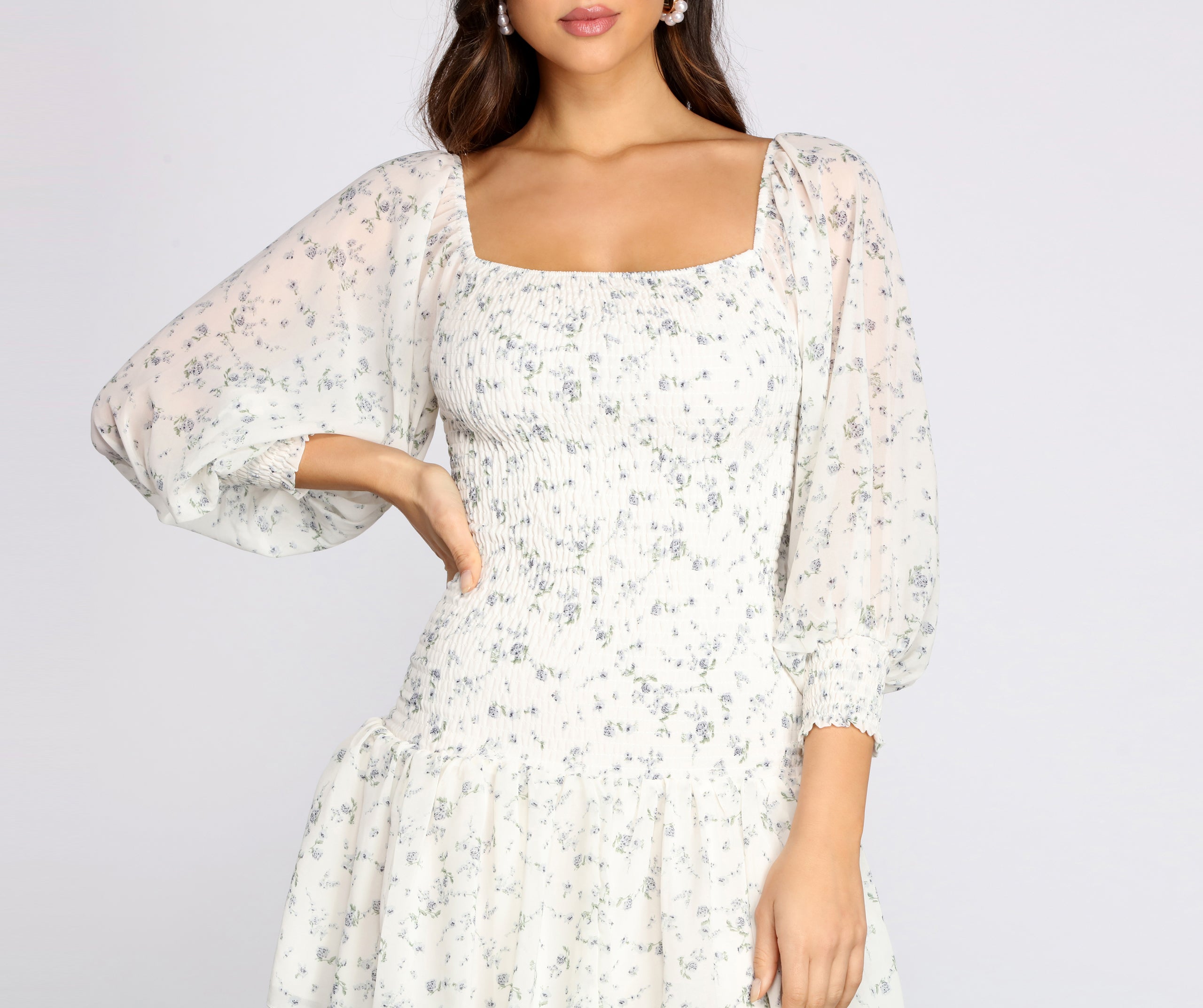 Crushin' It Ditsy Smocked Mini Dress