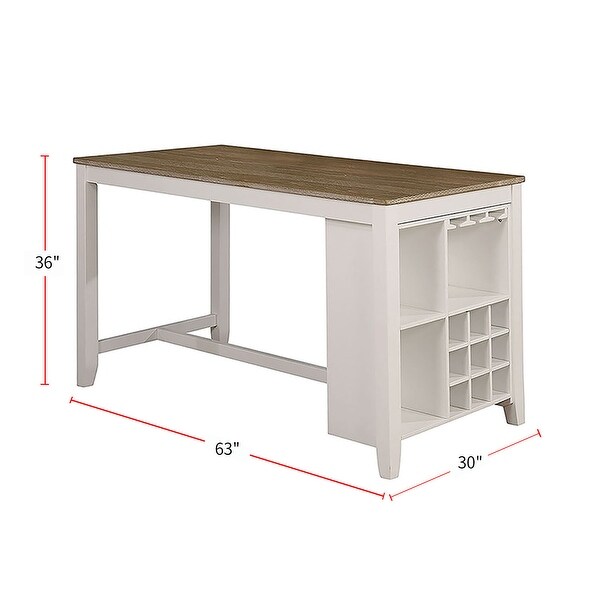 White and Light Oak Counter Height Table with Storage Shelf Base - White/ Light Oak