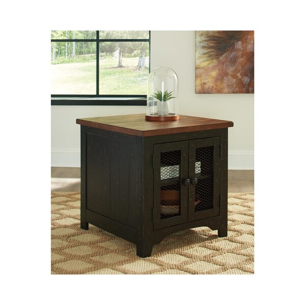 Valebeck Black/Brown Pinewood Rectangular End Table