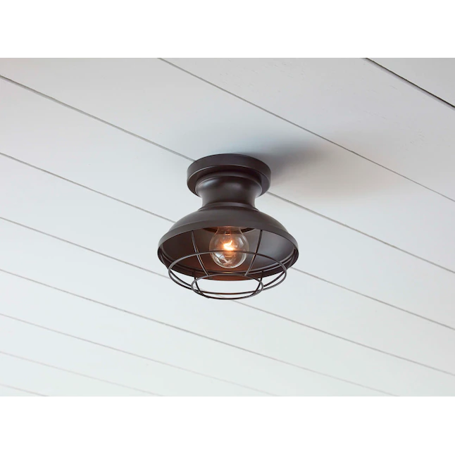 allen + roth Yordan 1-Light 8.5-in Bronze Incandescent Semi-flush Mount Light