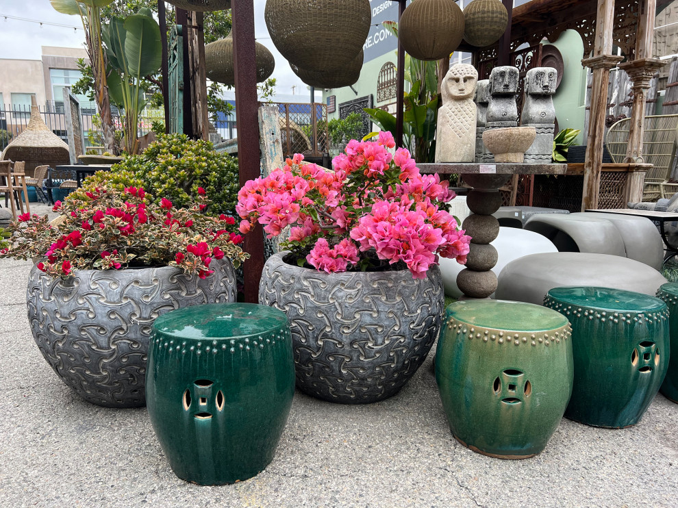 Teal Double Stud Ceramic Garden Stool   Asian   Accent And Garden Stools   by Design Mix Furniture  Houzz