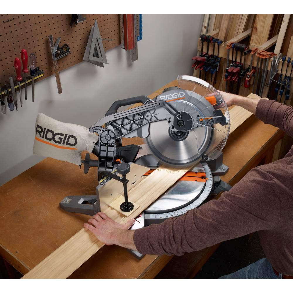 RIDGID 15 Amp Corded 12 in. Dual Bevel Miter Saw with LED Cutline Indicator and 18V Cordless 10 oz. Caulk and Adhesive Gun R4123-R84044B