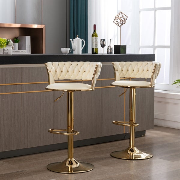 Set of 2 Swivel Height Adjustable Bar Stools with Footrest