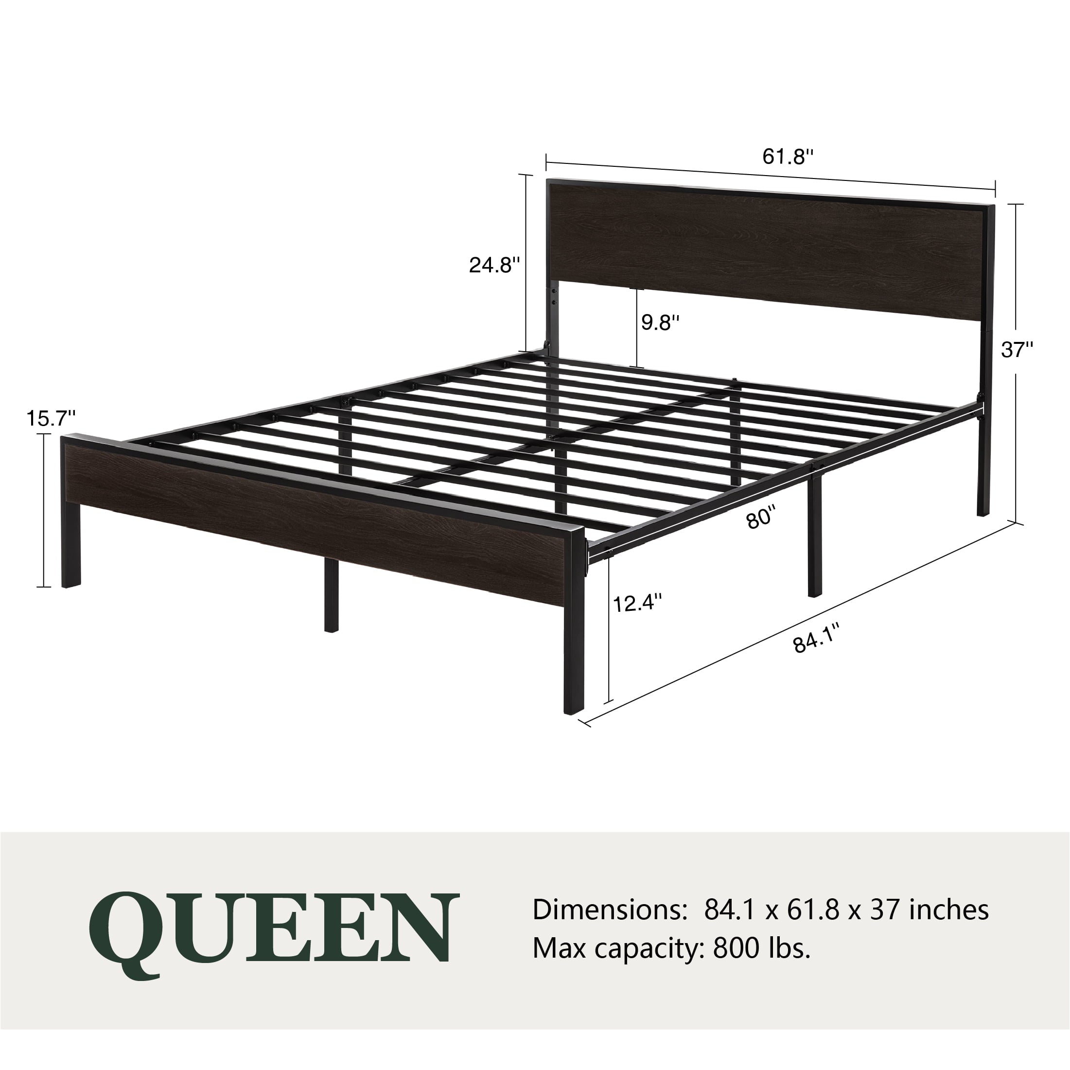 Amolife Heavy Duty Queen Size Platform Bed Frame with Wood Headboard, 12