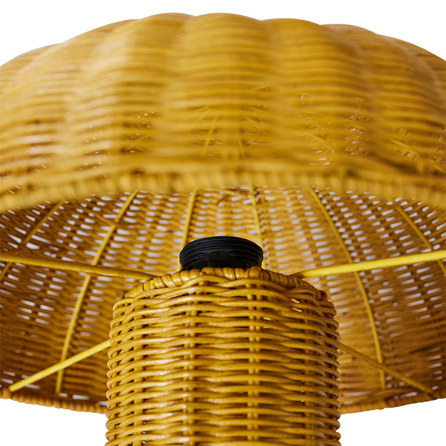 Rattan mushroom table lamp Mustard