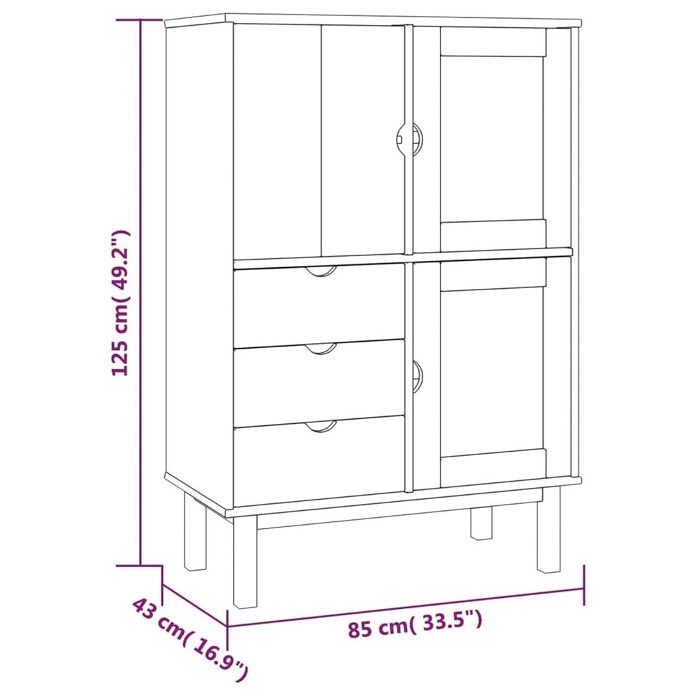 Solid Wood Pine Highboard Side Cabinet with 3 Drawers and Shelf