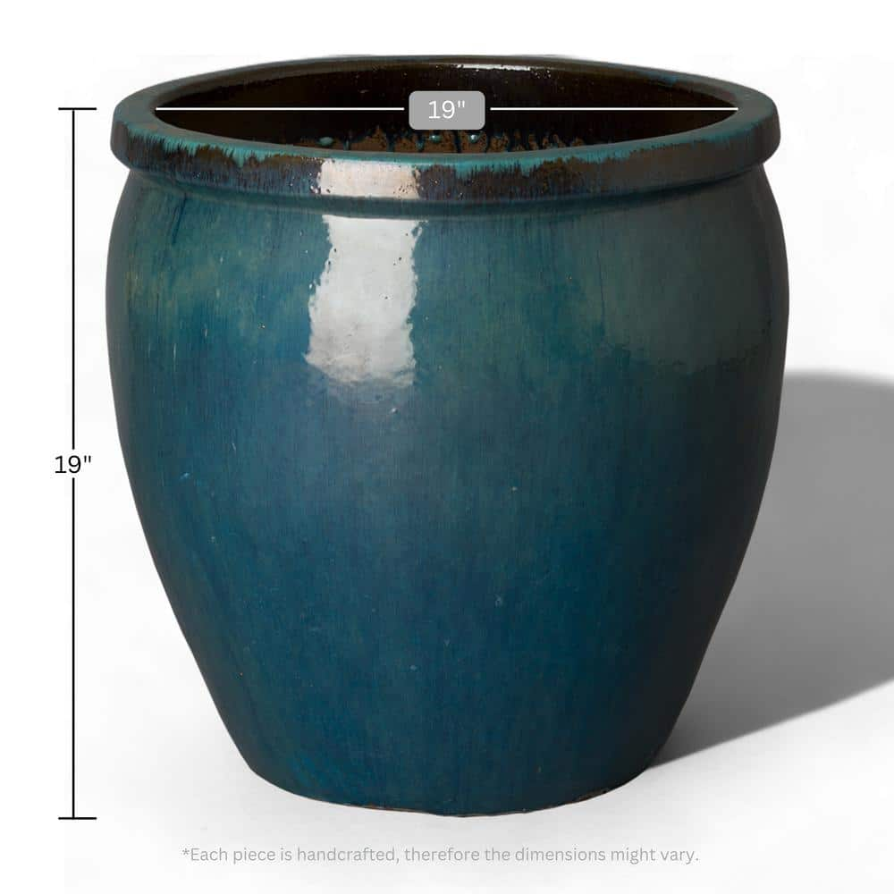 Emissary 19 in. D x 19 in. H Teal Ceramic Round Planter with Drainage Hole 12040TL-2