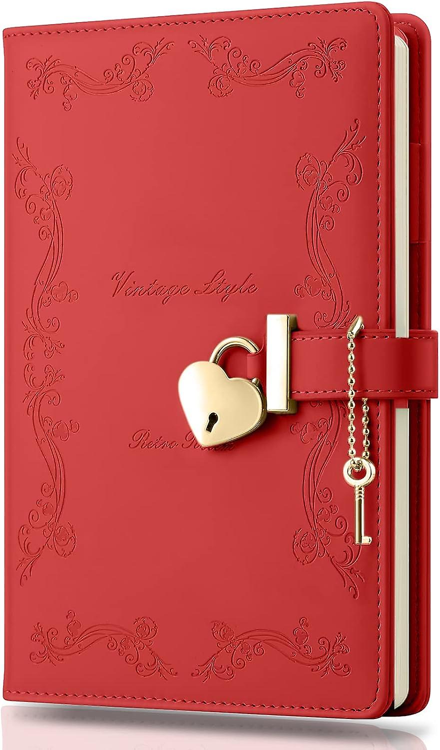 Girls Diary With Lock And Key， Cute Heart Shaped Lock Journal For Women， Refillable A5 Vintage Secret Pu Leather Notebook Gift For Teen Girls - Red