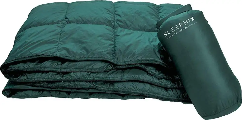 Down Camping Blanket Outdoor Lightweight Packable Water Repellent Nylon Shell Down Filling   Ideal for Camping Airplane