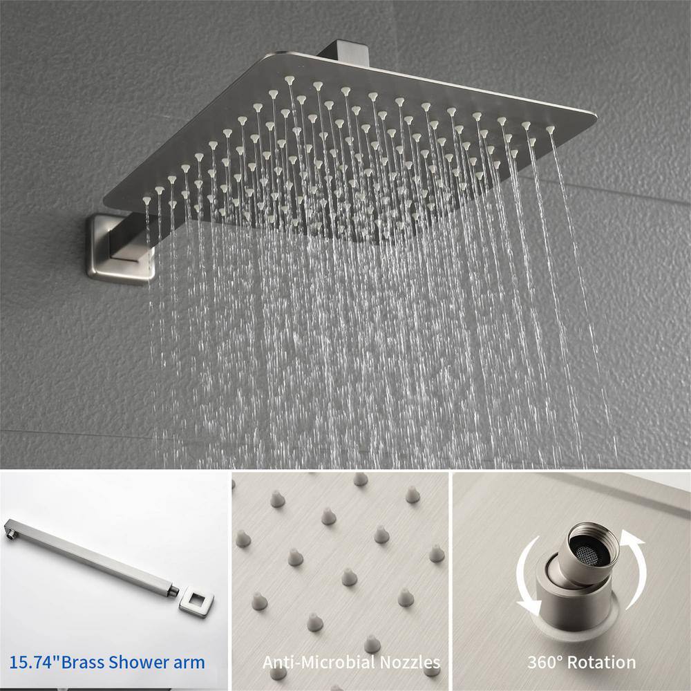 FLG Single-Handle 1-Spray Wall Mount Tub and Shower Faucet with 10 in. Shower Head in Brushed Nickel (Valve Included) SS-0067-BN-10