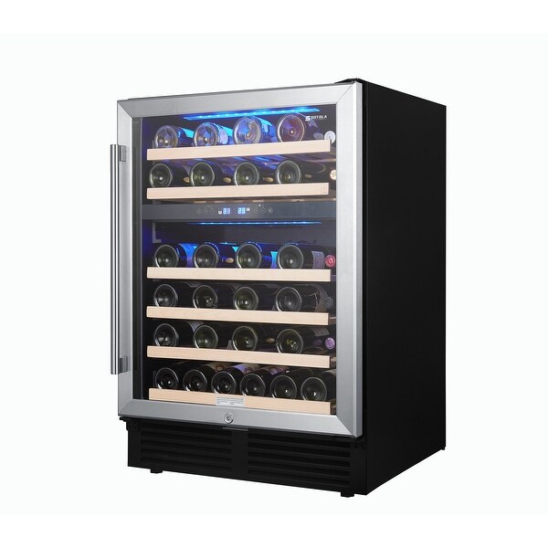 24 inch Wine Cooler Cabinet Beverage Fridge， 46 Bottles Small Wine Cellar Soda Beer Counter Top Bar with Quiet Glass Door