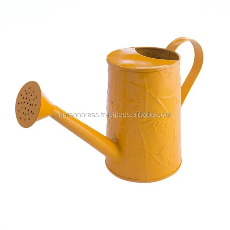 Garden Decoration Metal Iron Yellow Finished Watering Can Embossed Flower Garden Used Metal Watering Can