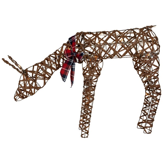 Led Lighted Feeding Rattan Reindeer Outdoor Christmas Decoration