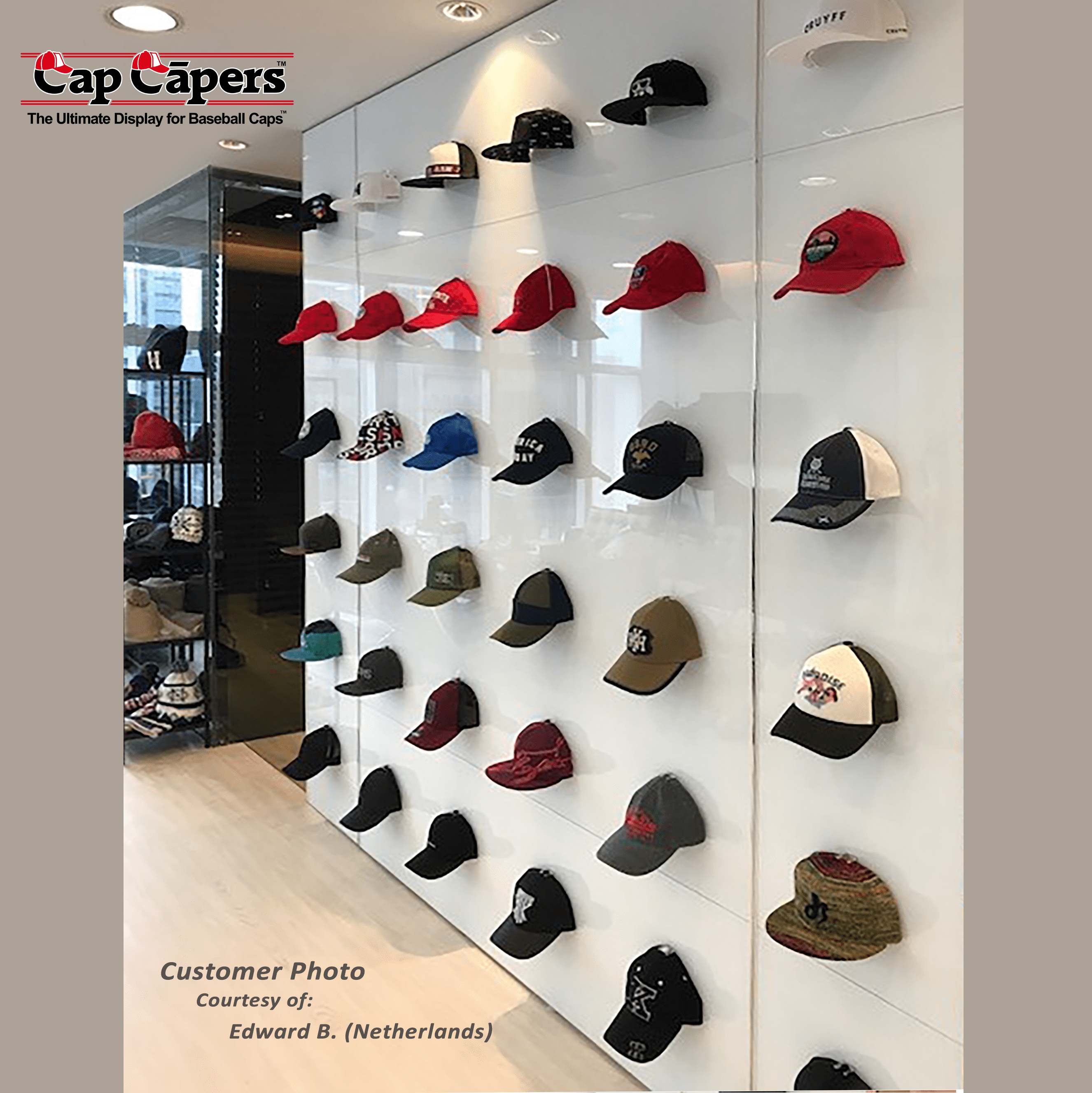 CAP CAPERS - The Ultimate Display For Baseball Caps - ROOKIE Starter Set ( 6 Pcs.) Ballcap Display; Rack for Caps; Wall Mounted Hat Rack; Baseball Cap Storage and Organization; Great for Cap Collectors