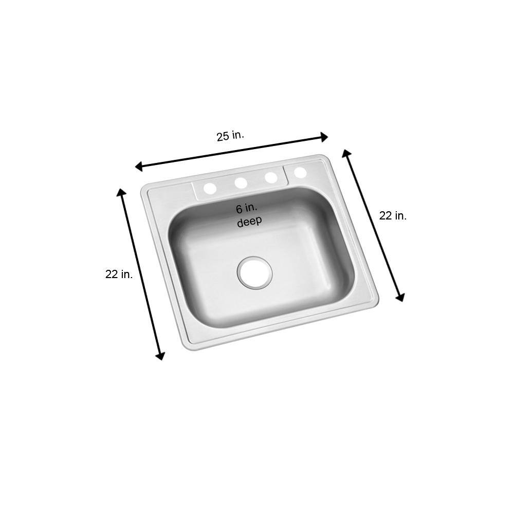 Glacier Bay 25 in. Drop-in Single Bowl 22 Gauge Stainless Steel Kitchen Sink HDSB252264