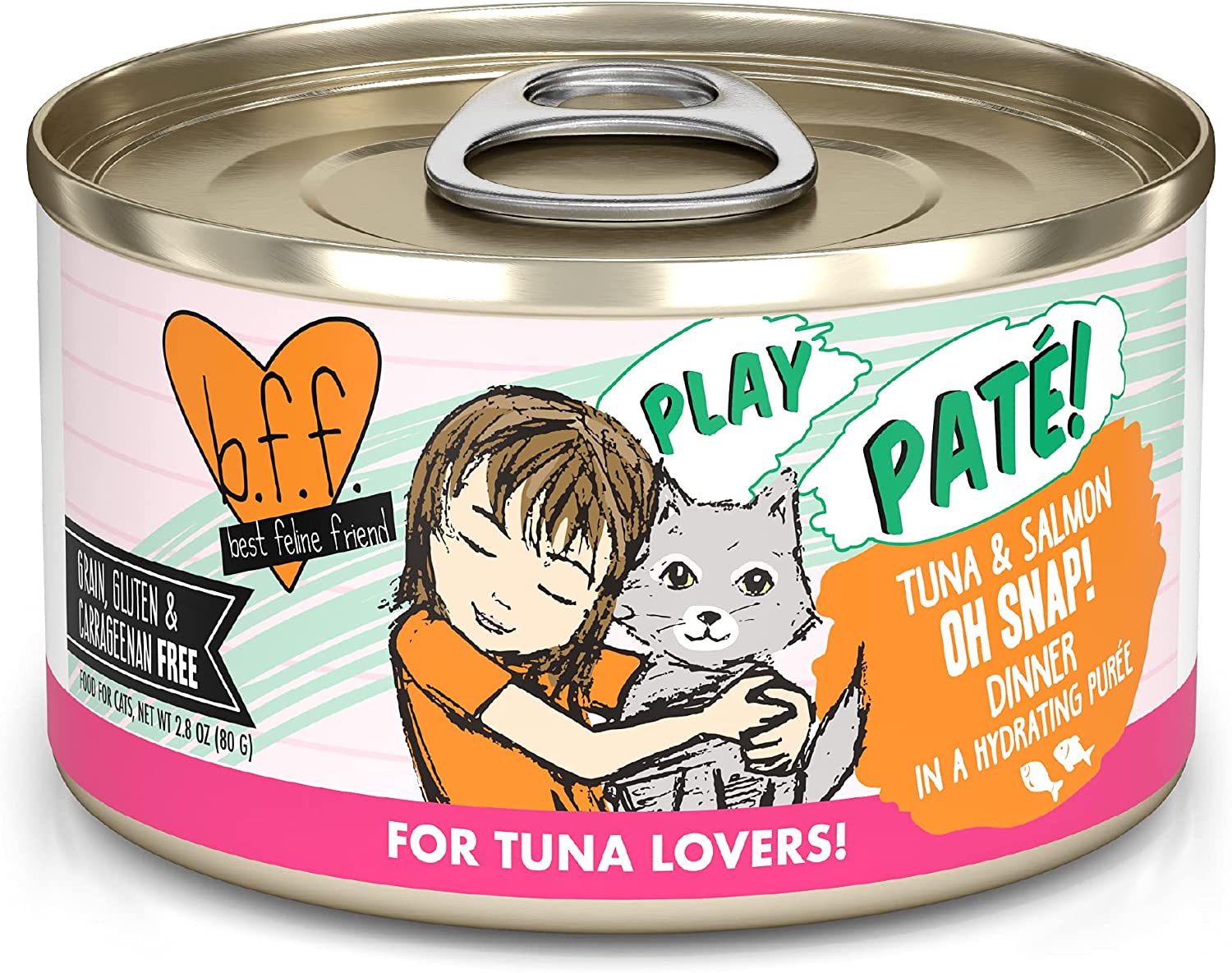 Weruva Wet Cat Food B.F.F. Play - Best Feline Friend Paté Lovers， Aw Yeah!， Tuna and Salmon Oh Snap! with Tuna and Salmon， 2.8oz Can (Pack of 12)