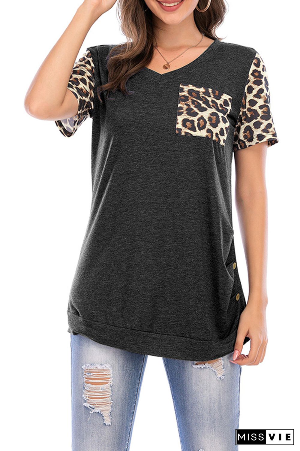 Leopard Print Short Sleeve T-shirt Wholesale