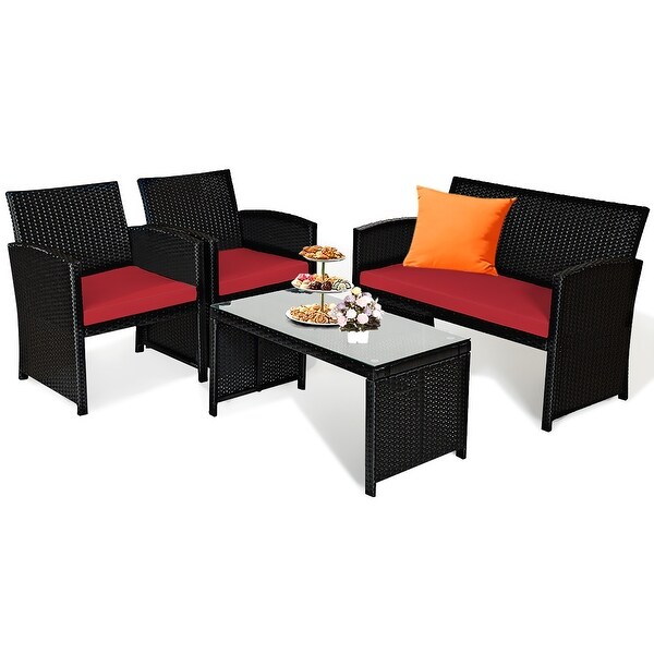 Costway 8PCS Patio Rattan Furniture Conversation Set Cushion Sofa