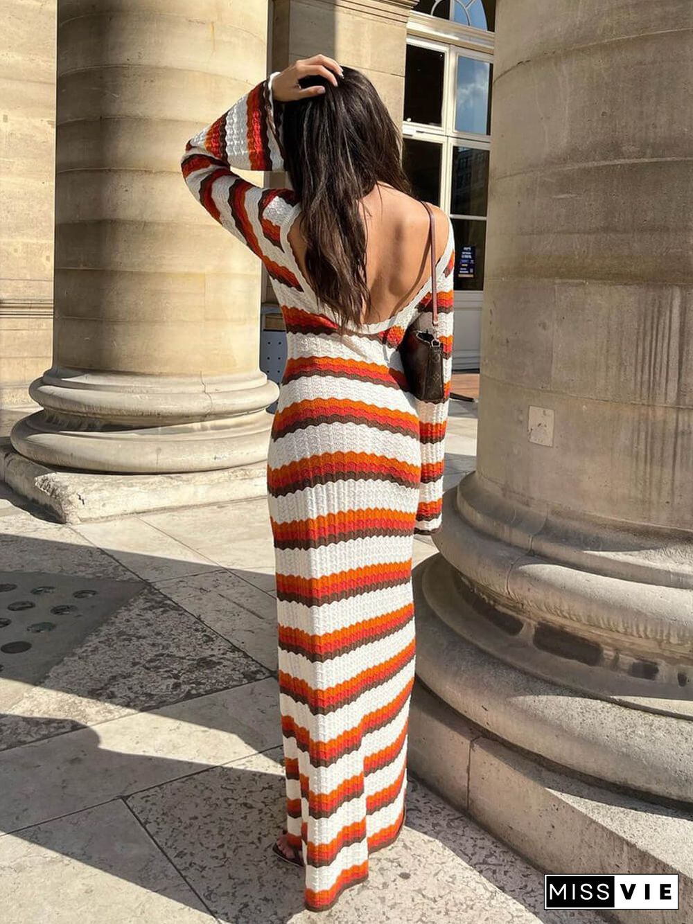 Zigzag Pattern Crochet Open Back Maxi Dress